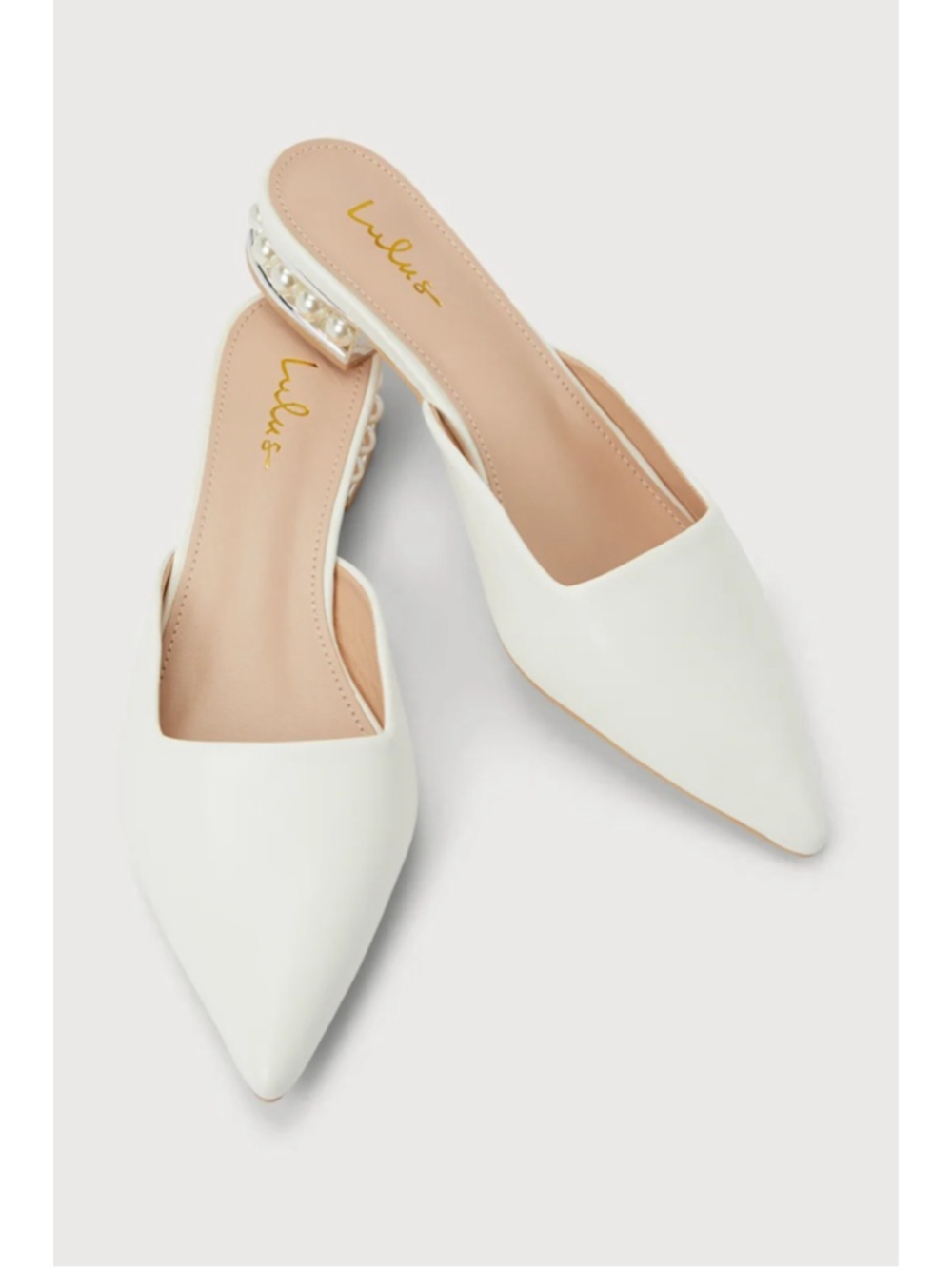 NWT Women's Lulus White Perlia Pearl Pointed Toe Mules Size 7.5